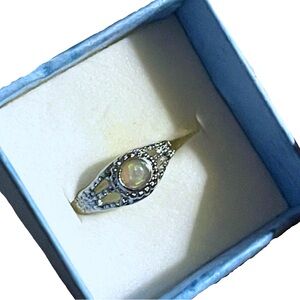 New Sterling Silver Handmade Bohemian Green Fire Opal Petite Minimalist Ring